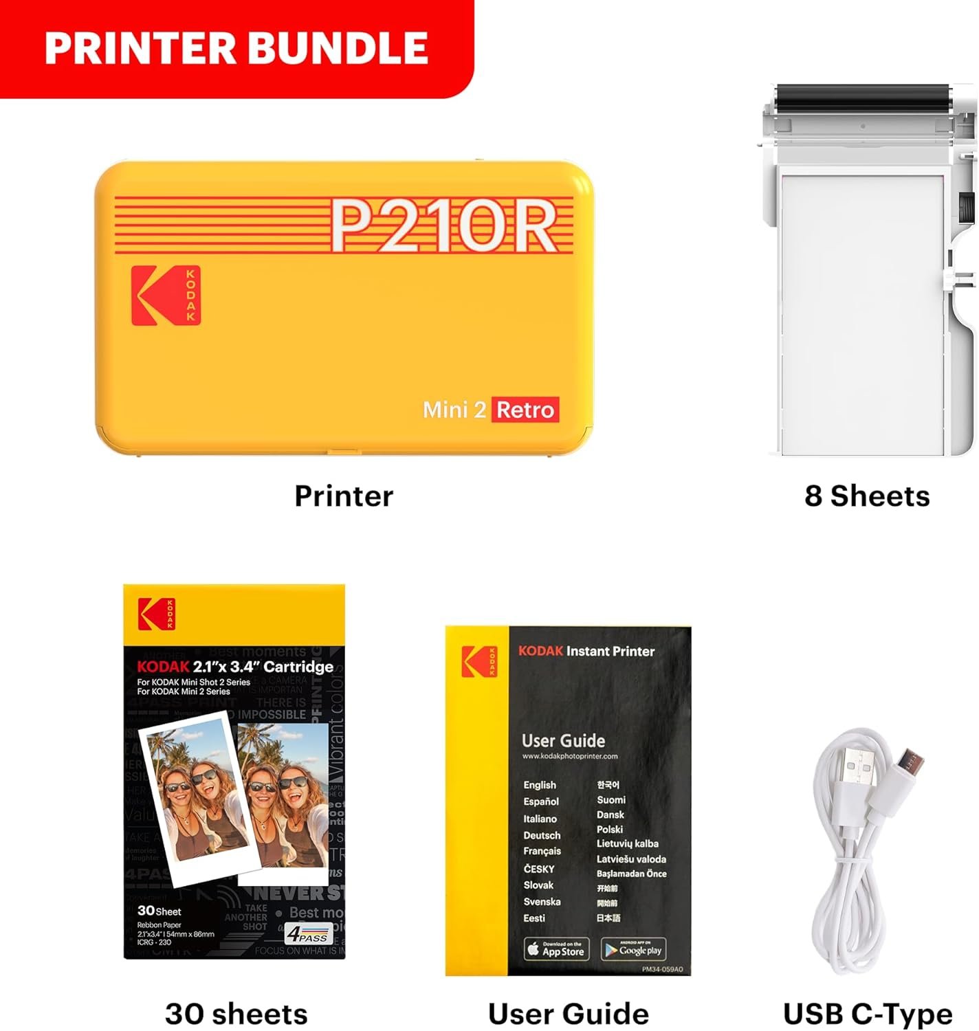 KODAK Mini 2 Retro 4PASS Portable Photo Printer, 2.1x3.4 inches, Instant Picture Printer for iPhone and Android, Photo Printer Gift, 38 Sheets Bundle, White - Image 7
