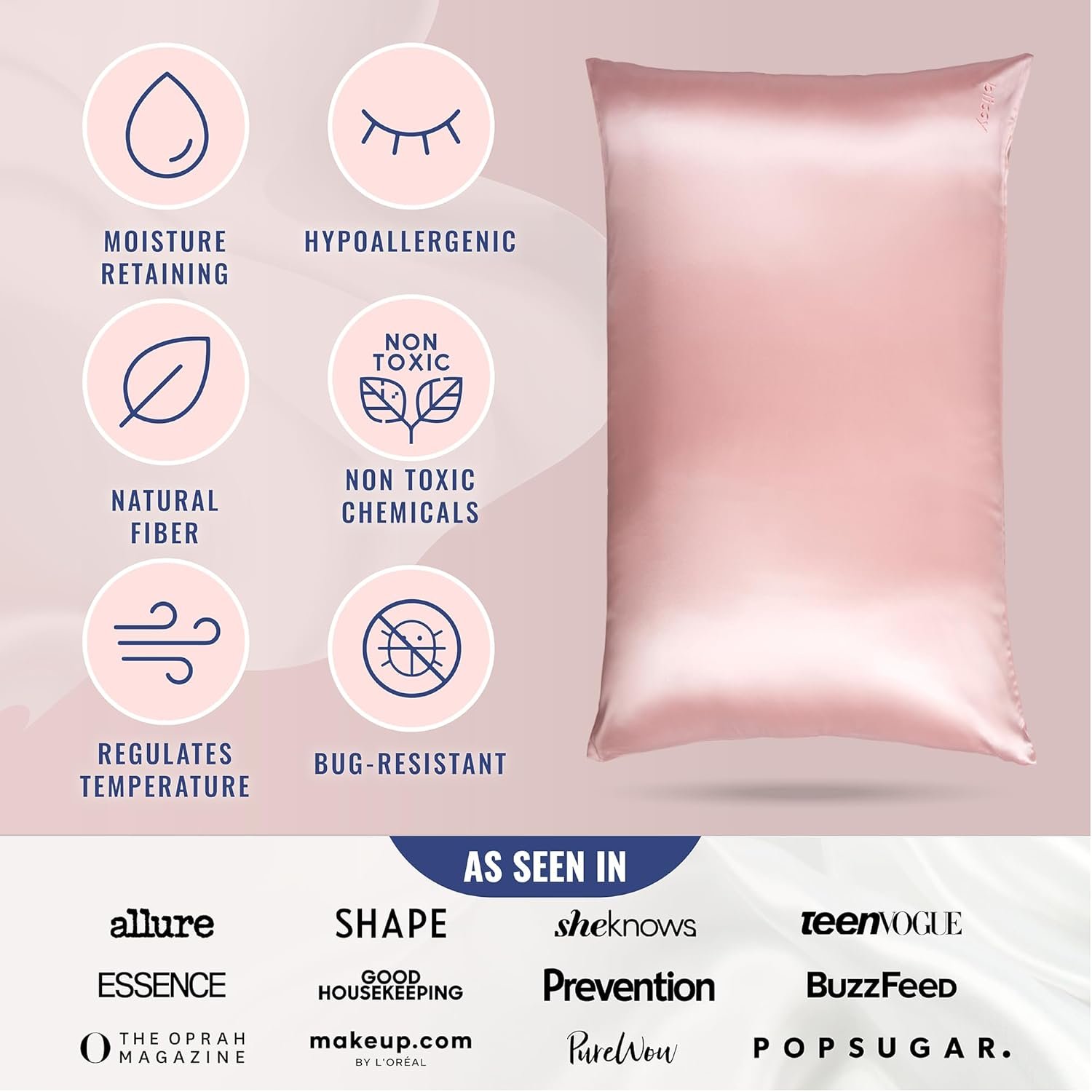 Blissy Silk Pillowcase - 100% Pure Mulberry Silk - 22 Momme 6A High-Grade Fibers - Silk Pillow Cover for Hair & Skin - Regular, Queen & King (Pink, Standard) - Image 5