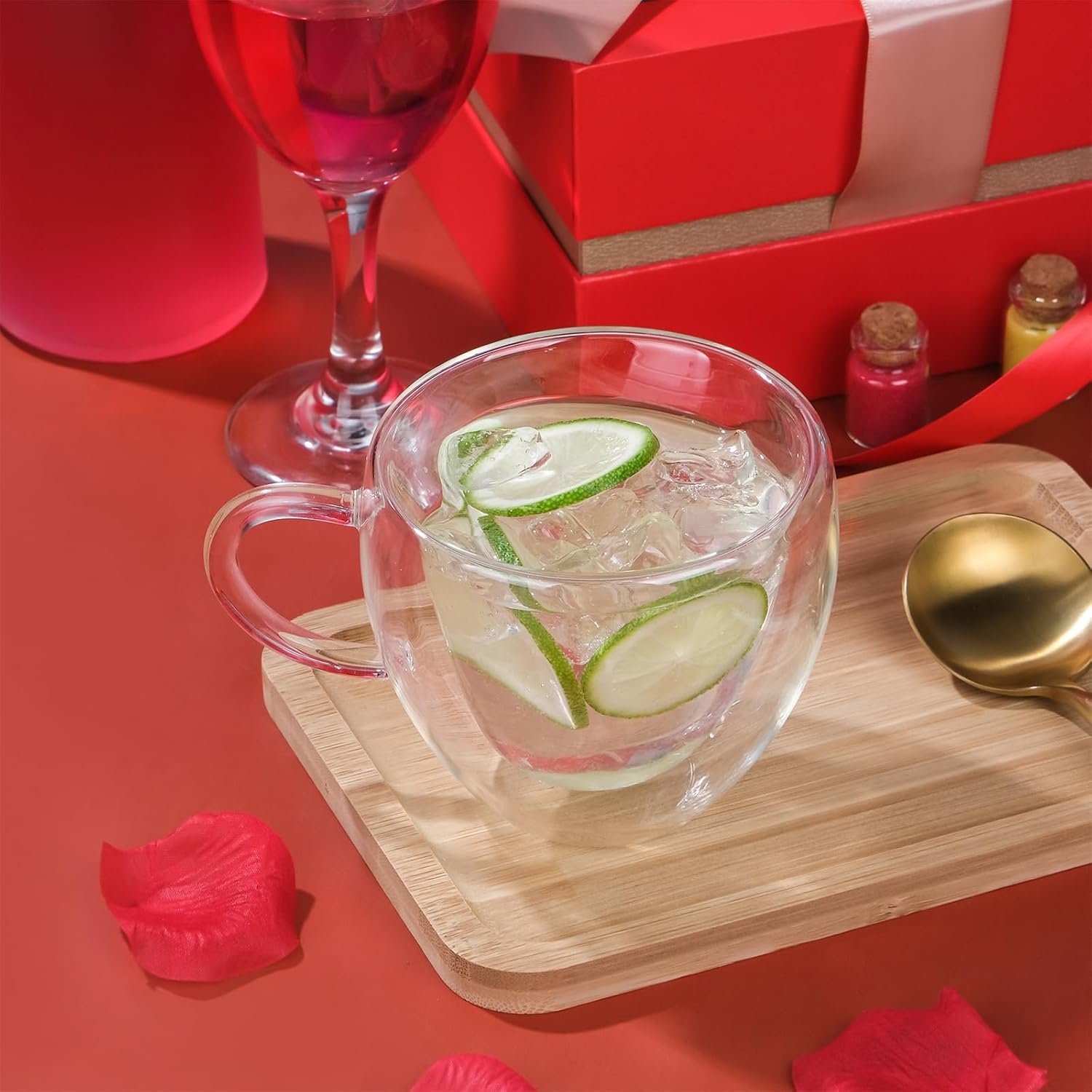 WHJY Double Wall Glass Coffee Mugs,Clear Coffee Cups Clear Unique Coffee Cups Heart Shaped Mug 5 oz Espresso Cups Heart Mugs Set of 2 - Image 5