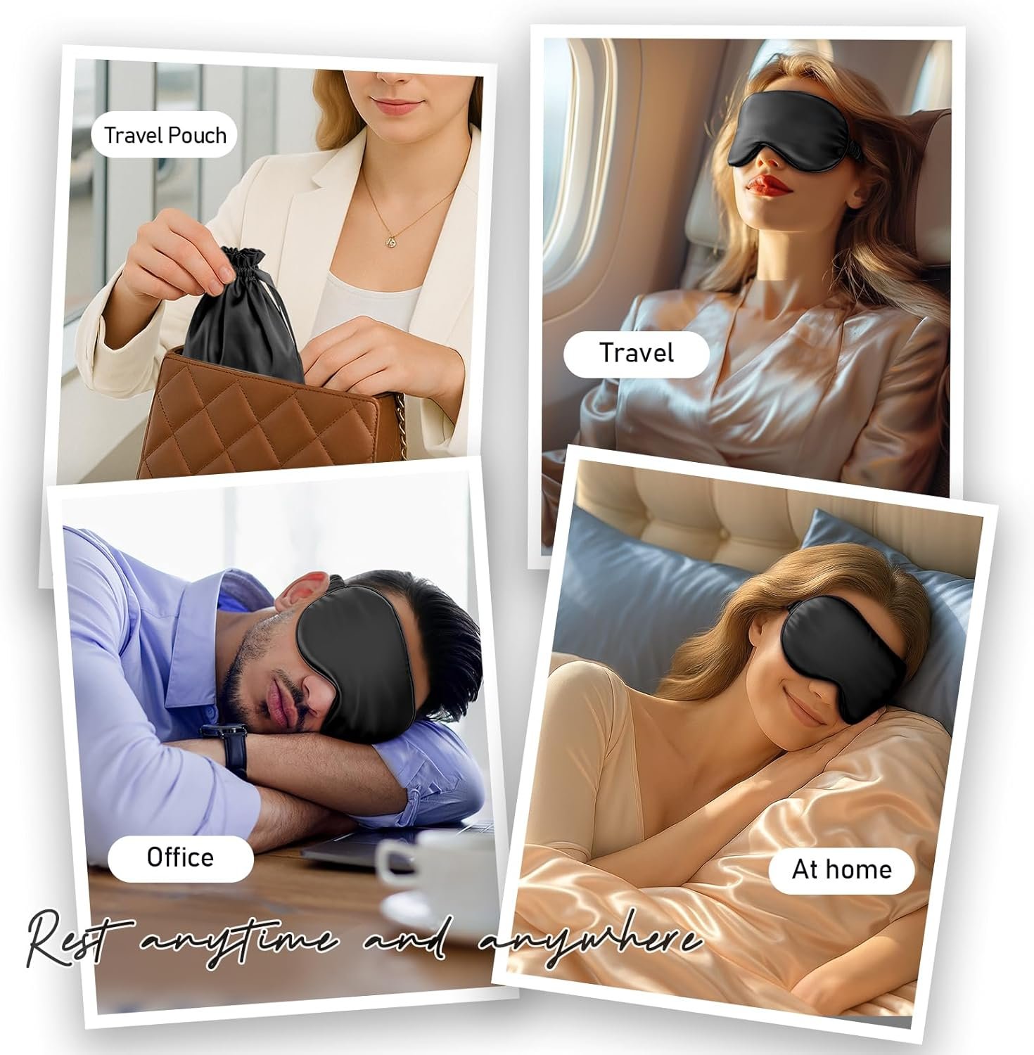 Umisleep Sleep Mask for 100% Pure Mulberry Silk, 22 Momme 6A Soft Eye Masks for Sleep, Adjustable Sleep Masks for Women Men, Light Blocking Sleeping Mask, Silk Eye Mask for Sleeping, Blindfold, Black - Image 8