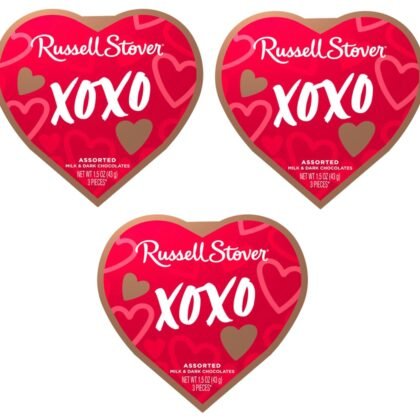 Russell Stover Valentine's Day Heart Shaped Box - Assorted Milk and Dark Chocolate Candy Box - Pack of 3-3 Pieces Per Heart - Delicious Classic Chocolate - Start a New Tradition