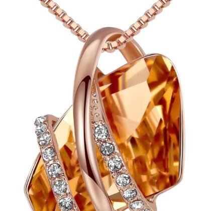 Leafael Wish Stone Pendant Necklace with Birthstone Crystal, 18K Rose Gold Plated/Silvertone, 18" + 2"
