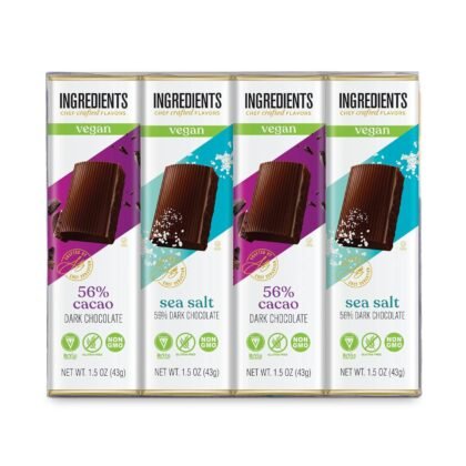 Vegan Chocolate by Astor Chocolate, 56% Cacao Dark Chocolate and Sea Salt Gift Set, Dairy Free Chocolates, Non GMO, Gluten Free, Gourmet Candy, Kosher, Assorted 4 Bars