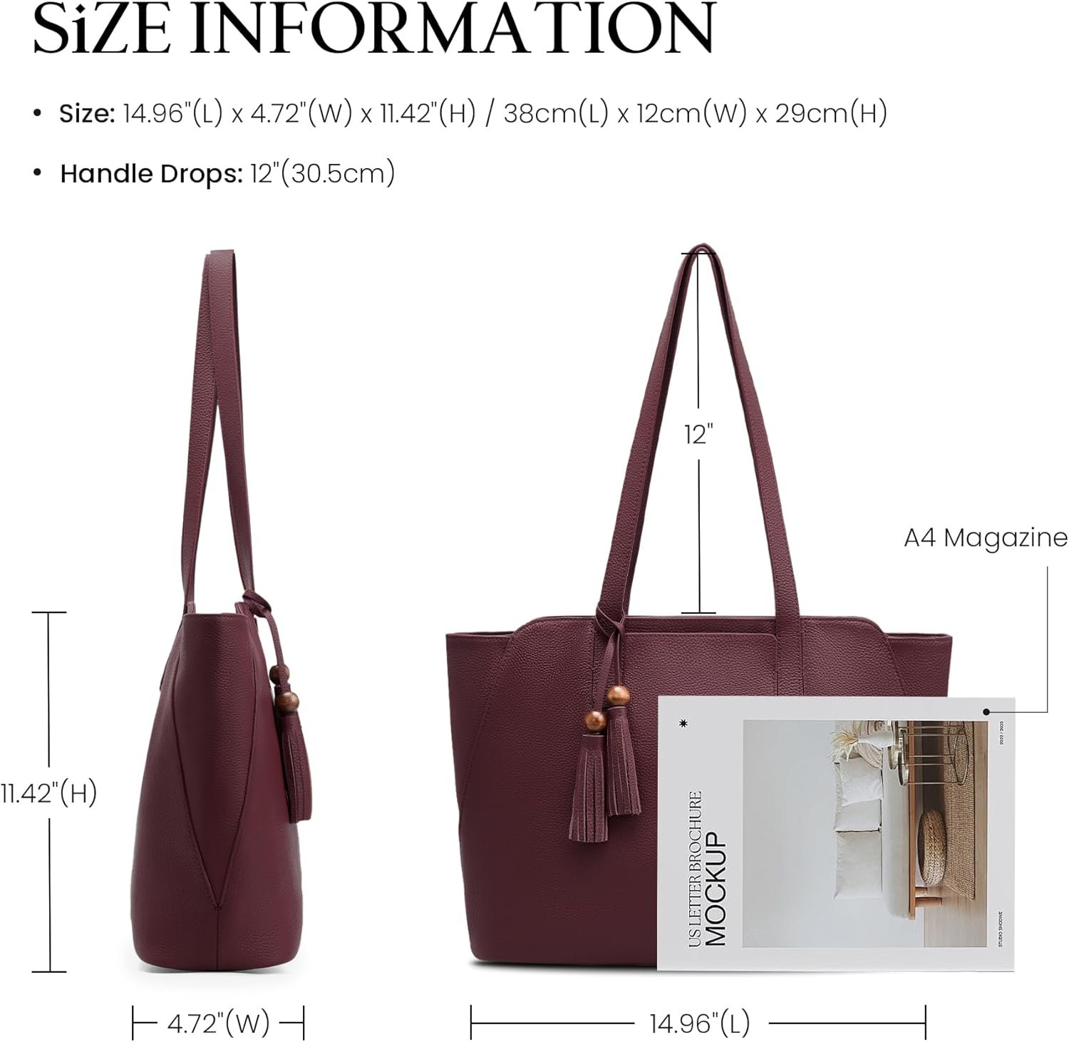 befen Genuine Leather Tote Bag for Women Work, Women's Tote Handbags Shoulder Satchel Purse with Compartments and Tassel - Image 7