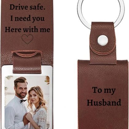 Personalized Photo/Text Leather Keychain for Men Womens Custom Picture Key Chains Memorial Gifts for Family Lover