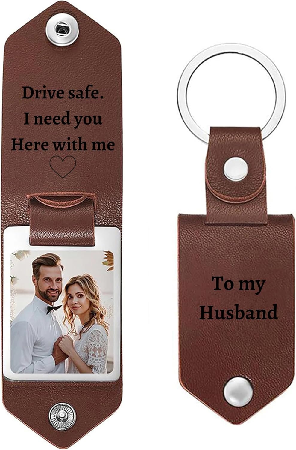 Personalized Photo/Text Leather Keychain for Men Womens Custom Picture Key Chains Memorial Gifts for Family Lover