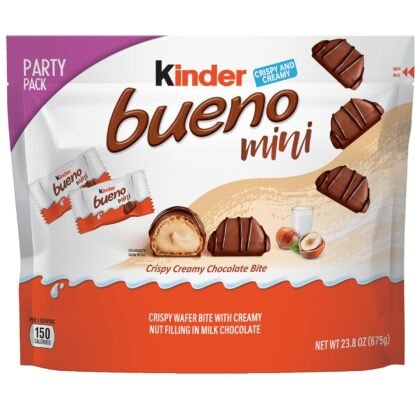 Kinder Bueno Mini Milk Chocolate Bars with Hazelnut Filling, Chocolate Candy Bars for Game Day, Football Party Supplies, Snacks for Adults, 5.7 oz.