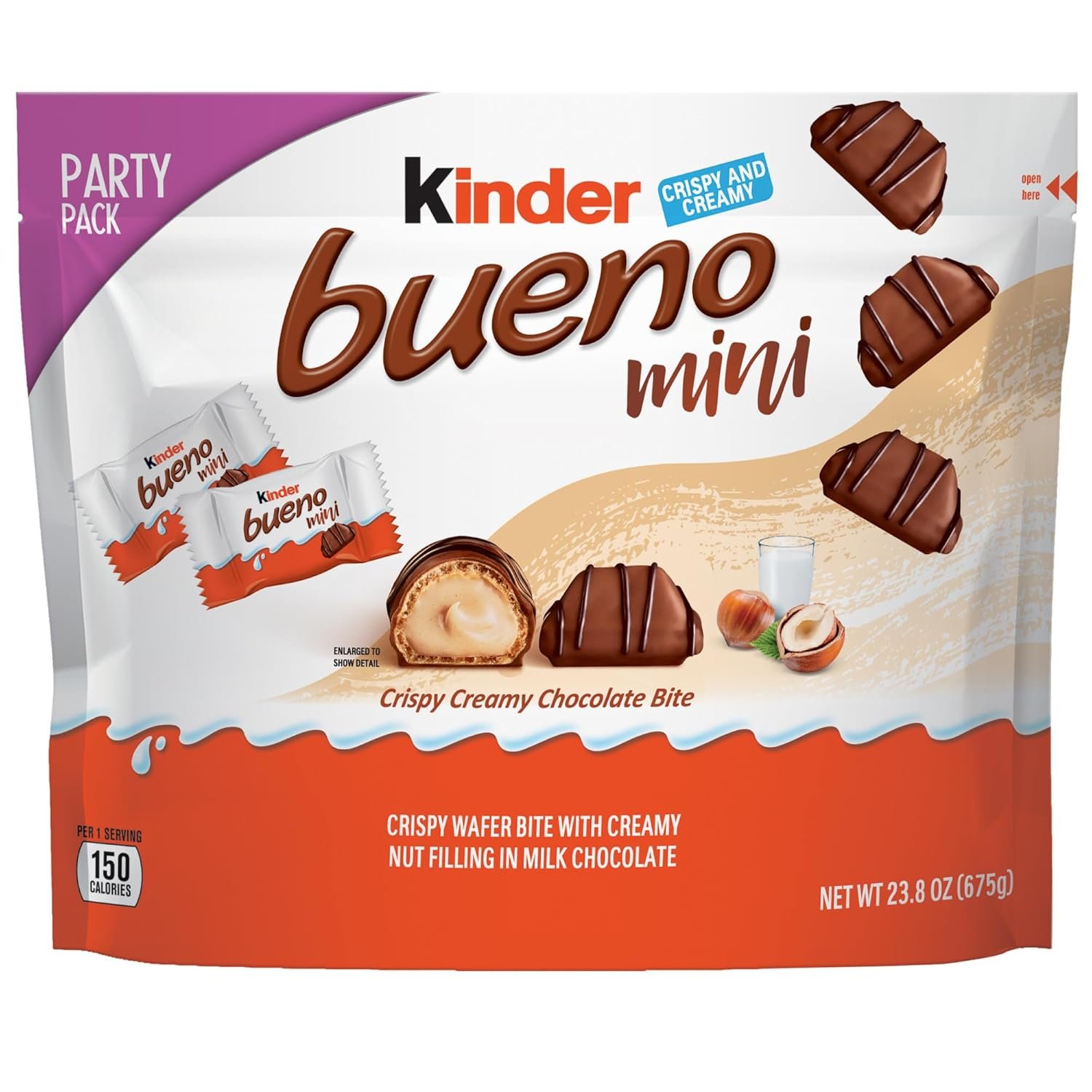Kinder Bueno Mini Milk Chocolate Bars with Hazelnut Filling, Chocolate Candy Bars for Game Day, Football Party Supplies, Snacks for Adults, 5.7 oz.