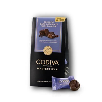 Godiva Masterpiece Dark Chocolate Bag, Individually Wrapped with Ganache Center, Gourmet Gift for Birthday, Holiday, Kosher, Halal, 7oz