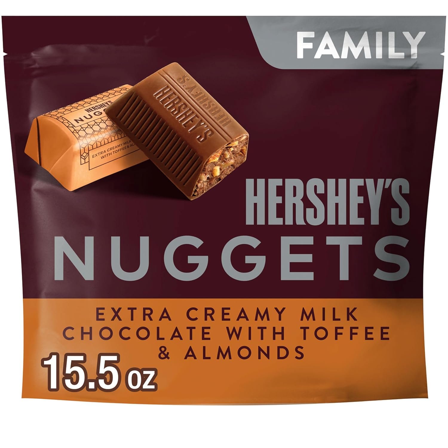 Hersheys Nuggets Extra Creamy Milk Chocolate, Toffee And Almonds Candy Bars, Individually Wrapped, 439g Share Pack
