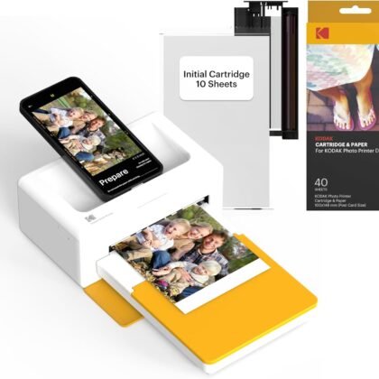 KODAK Dock Plus 4PASS Instant Photo Printer, 4x6” Portable Picture Printer, Bluetooth & Dock 2-in-1 Home and Gift Printer for iPhone & Android, 50 Sheets Bundle
