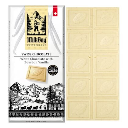 Milkboy Swiss Chocolates White Chocolate Bars - Gourmet Bourbon Vanilla Chocolate Bars - Made with Pure Natural Vanilla - White Premium - Gluten Free - Non-GMO - Kosher - 3 oz, Pack 1