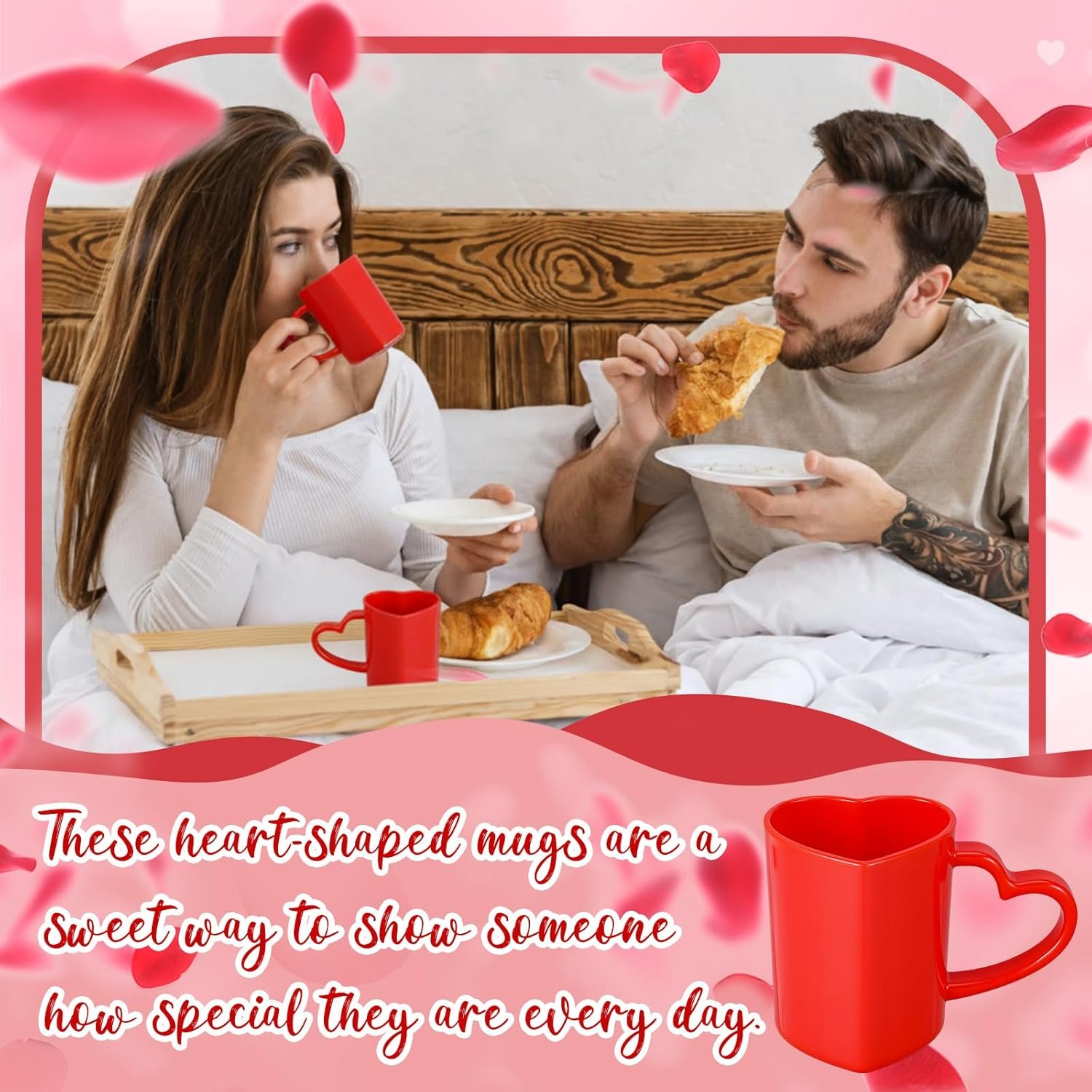 Baderke 12 Pcs Valentine's Day Heart Shaped Mugs with Handles 7.8 oz Reusable Pink Red Love Heart Plastic Drinking Cups for Birthday Wedding Anniversary Party Supplies(Red) - Image 3