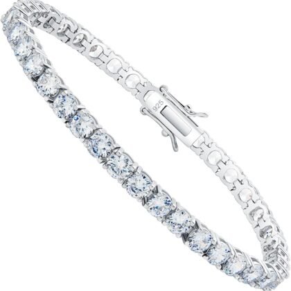 Kose 925 Sterling Silver Bracelets for Women and Men | 4mm Sapphire Ruby Emerald Cubiz Zirconia Classic Tennis Bracelet | Size 6.5-8 inches