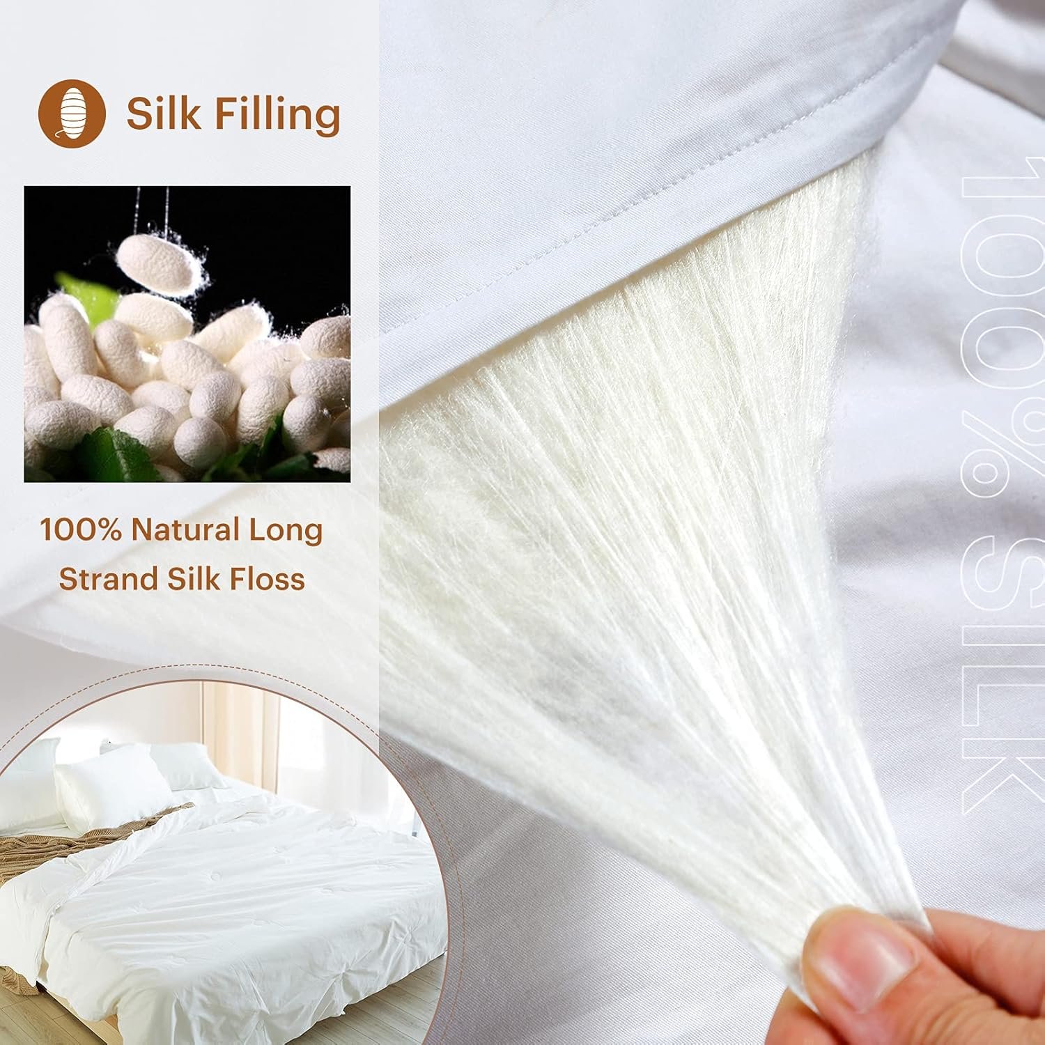 LilySilk All Season Silk Comforter/Duvet/Quilt, 100% Silk Floss Filling with 100% Cotton Cover King(104x92 Inch,Silk Weight:2.0kg) - Image 2