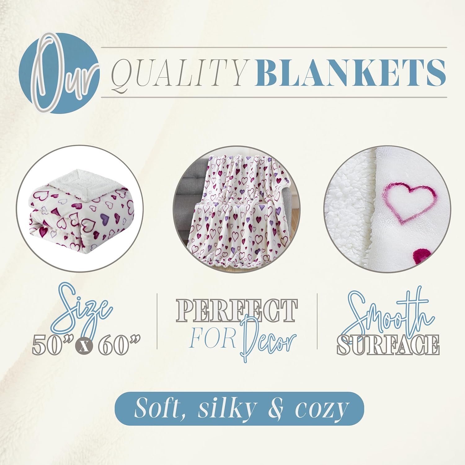 Elegant Comfort Valentine's Day Sherpa Fleece Throw Blanket for Couch - Soft and Warm Sherpa Backing Reversible Purple Hearts Blanket Decor Gifts for Her, 50 x 60 inches, Mia - Image 4