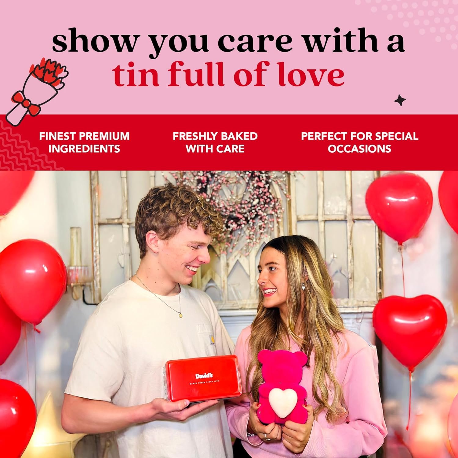 David's Cookies Mini Cookie Sampler in Love Tin, 14 oz Fresh Baked Assorted Bite Size Cookies, Chocolate Chip, Chocolate White Chip & Red Velvet, Gourmet Sweet Treat for Couples Friends - Image 6