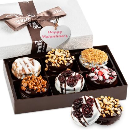 Barnetts Valentines Day 6 Chocolate Cookies Gift Basket, Valentine Gourmet Chocolate Covered Candy Gifts for Food Delivery Baskets, Him and Her Ideas, Husband, Wife, Girlfriend, Women, Men