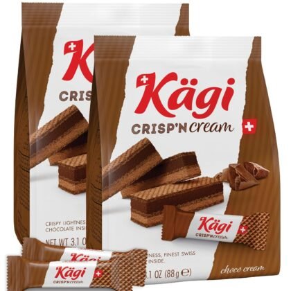 Swiss Milk Chocolate Mousse Filled Wafers by Kägi, Individually Wrapped Snacks, Chocolate Gift, Kägi Crisp'n Cream, Choco Cream, 2-Pack, 88g Bags
