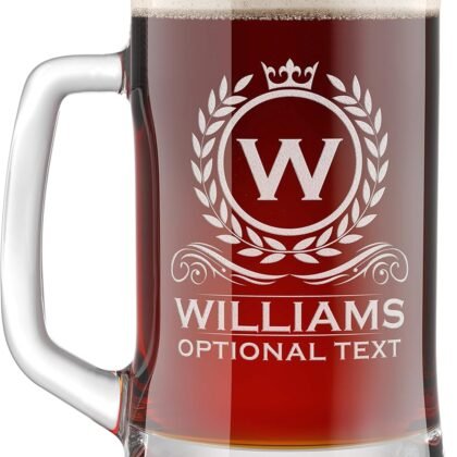 Personalized Custom Beer Mug Glass Cup, Engraved Etched Monogram 16 oz Classic Brew Mug Gift for Dad Drinker