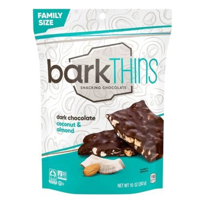 barkTHINS Dark Chocolate Coconut and Almond Snacking Chocolate, Holiday, 10 oz Family Size Bag