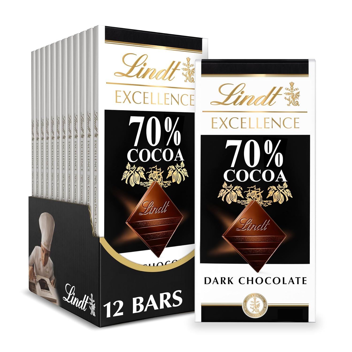 Lindt EXCELLENCE 70% Cocoa Dark Chocolate Bar, Dark Chocolate Candy, 3.5 oz. (12 Pack)