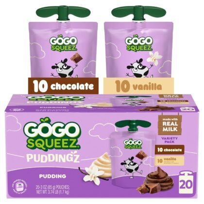 GoGo squeeZ PuddingZ Variety Pack, On-the-Go Chocolate and Vanilla Pudding, 3 oz. Pouches (Pack of 20), BPA Free Pouches