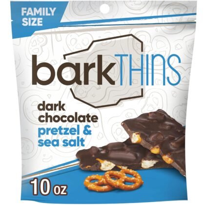 barkTHINS Dark Chocolate, Pretzel and Sea Salt Snacking Chocolate Family Bag, 10 oz