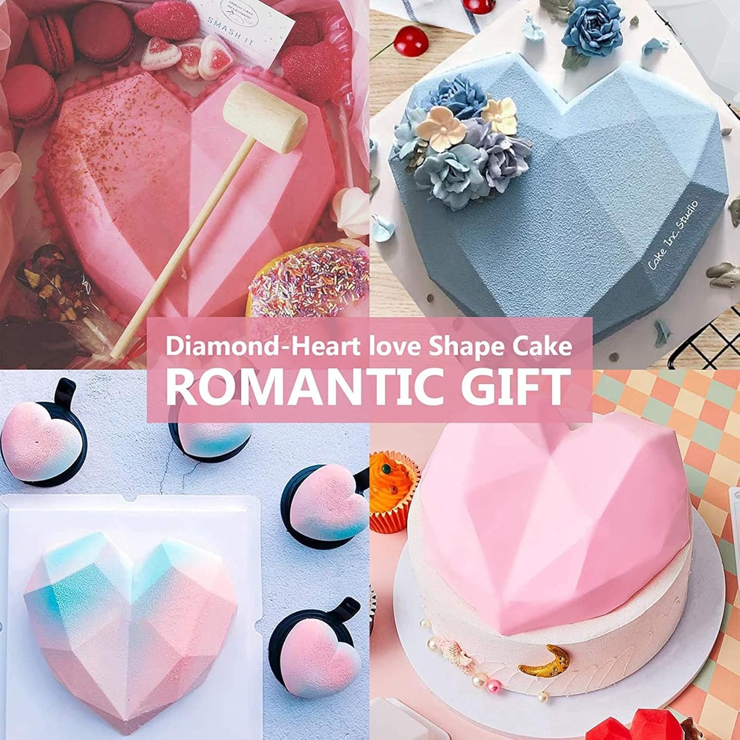 Breakable Heart Mold Kit for Chocolate With Hammer - 8 Cavity Diamond Shaped Silicone Mold for Baking, 8.8" Large Valentine Candy Making - Image 6