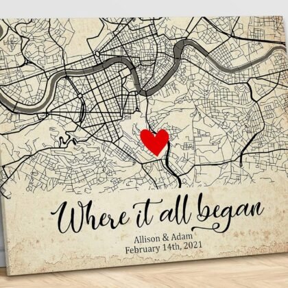 Personalised Gifts Where it All Began Map, Valentine's Day Gift Custom Map Canvas, We Met Couple, Personalized Canvas, Full Size Customized