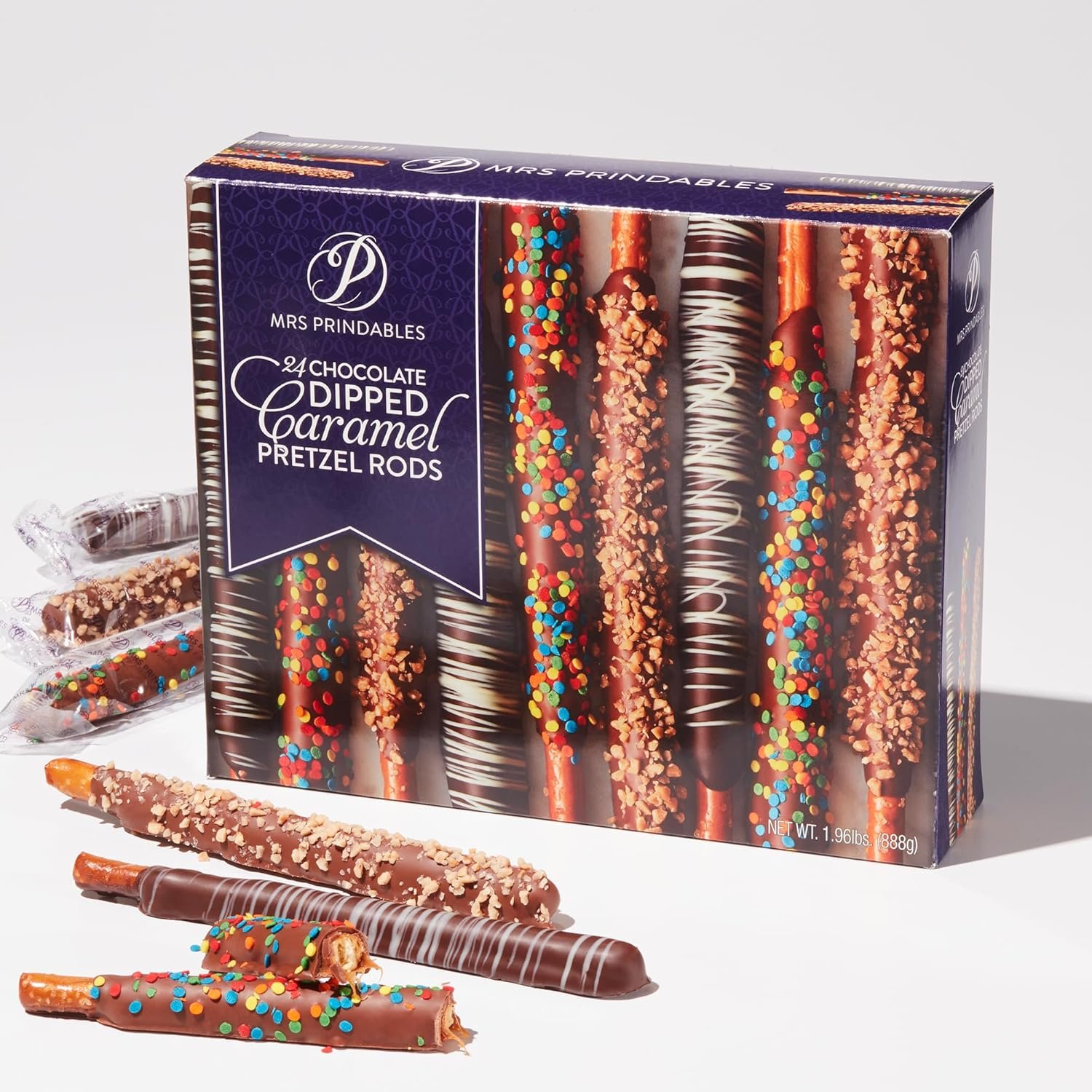 Mrs Prindables 24 Chocolate Dipped Caramel Pretzel Rods