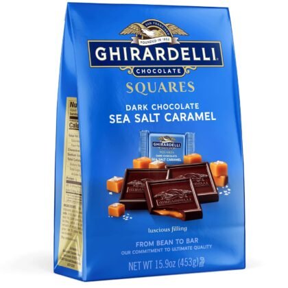 GHIRARDELLI Dark Chocolate Sea Salt Caramel SQUARES – Premium Individually Wrapped Dark Chocolate Candy with Buttery Caramel Filling and Sea Salt, 15.9 oz Bag