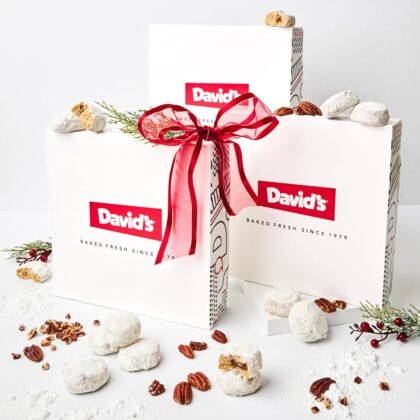 David's Cookies Butter Pecan Meltaways Christmas Cookies Gift Box 3 Pack – Soft Butter Cookies with Crunchy Pecans – 3 lbs Gourmet Holiday Dessert Basket for Celebrations and Special Occasions