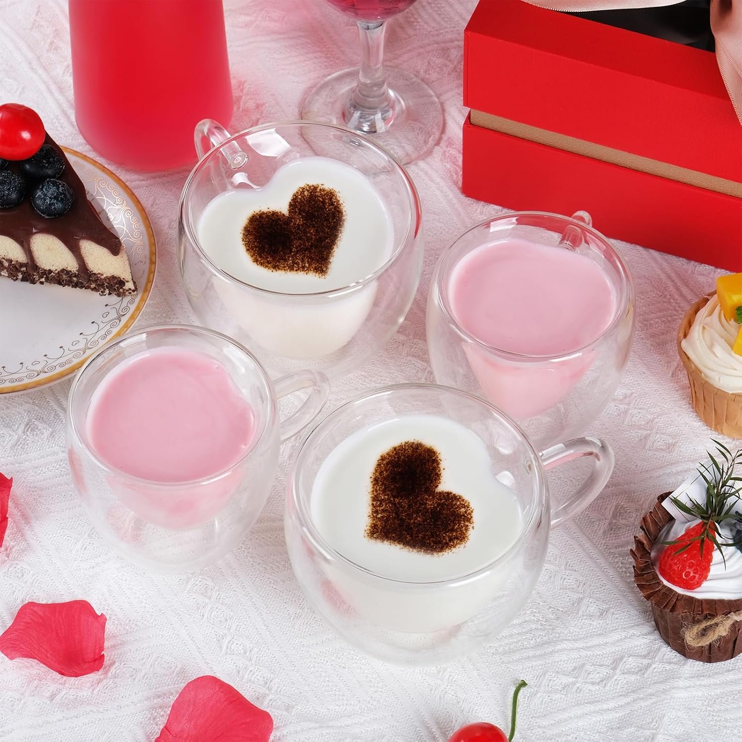 WHJY Double Wall Glass Coffee Mugs,Clear Coffee Cups Clear Unique Coffee Cups Heart Shaped Mug 5 oz Espresso Cups Heart Mugs Set of 2 - Image 6