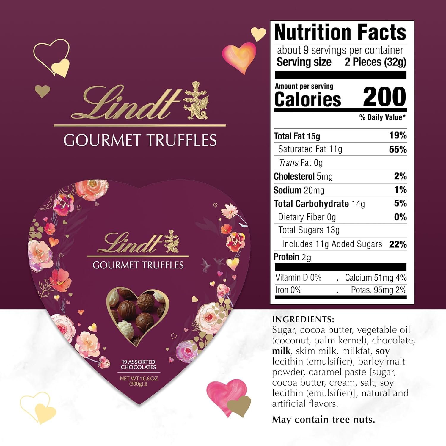 Lindt Valentine's Gourmet Truffles Assorted Chocolate Candy Heart, 10.6 oz. - Image 2