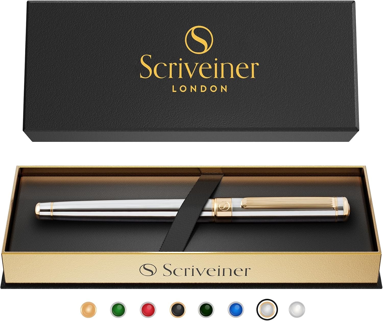 Scriveiner Silver Chrome Rollerball Pen - Stunning Luxury Pen, Real Gold Plating, Schmidt Ink Refill, Best Roller Ball Pen Gift Set for Men & Women, Professional, Executive Office, Fancy Pens - Image 9
