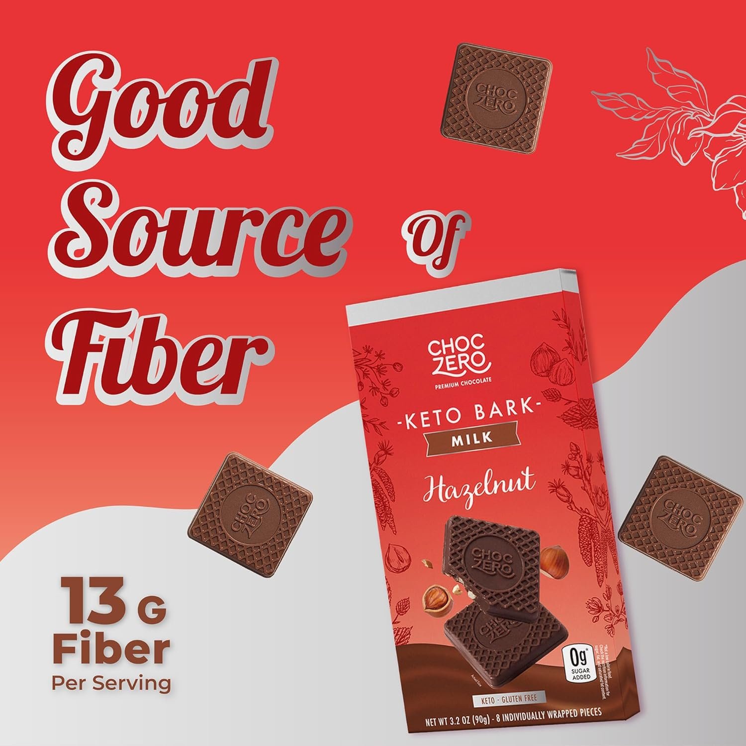 ChocZero Milk Chocolate Hazelnut Bark, No Added Sugar, Low Carb, High Fiber, Keto Friendly, No Sugar Alcohols (4 Count, 3.2oz Boxes) - Image 5