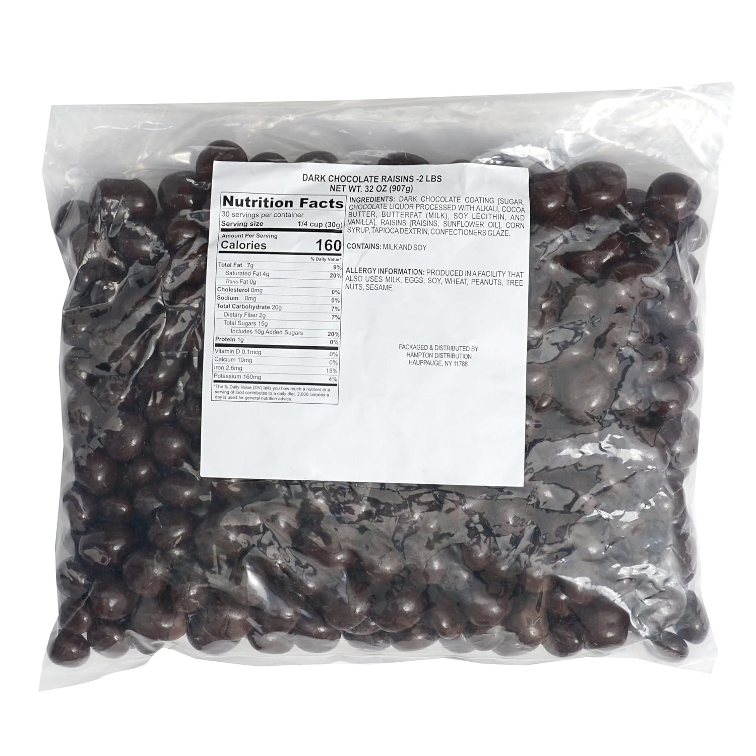 Dark Chocolate Covered Raisins, 2 Pound Bulk Bag, Chocolate Covered Raisins, The Hampton Popcorn & Candy Company - Image 2