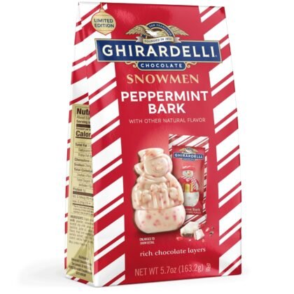 GHIRARDELLI Peppermint Bark Snowmen – Limited Edition Holiday Chocolate Candy Featuring Layers of Rich Chocolate Layers with Festive Peppermint Flavor, 5.7 oz Bag