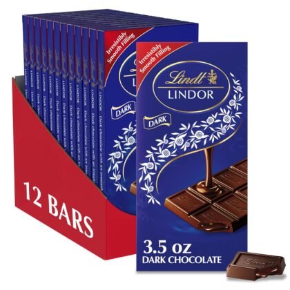 Lindt LINDOR Dark Chocolate Truffle Bar, Chocolate Candy Bar with Smooth Center, 3.5 oz. (12 Pack)