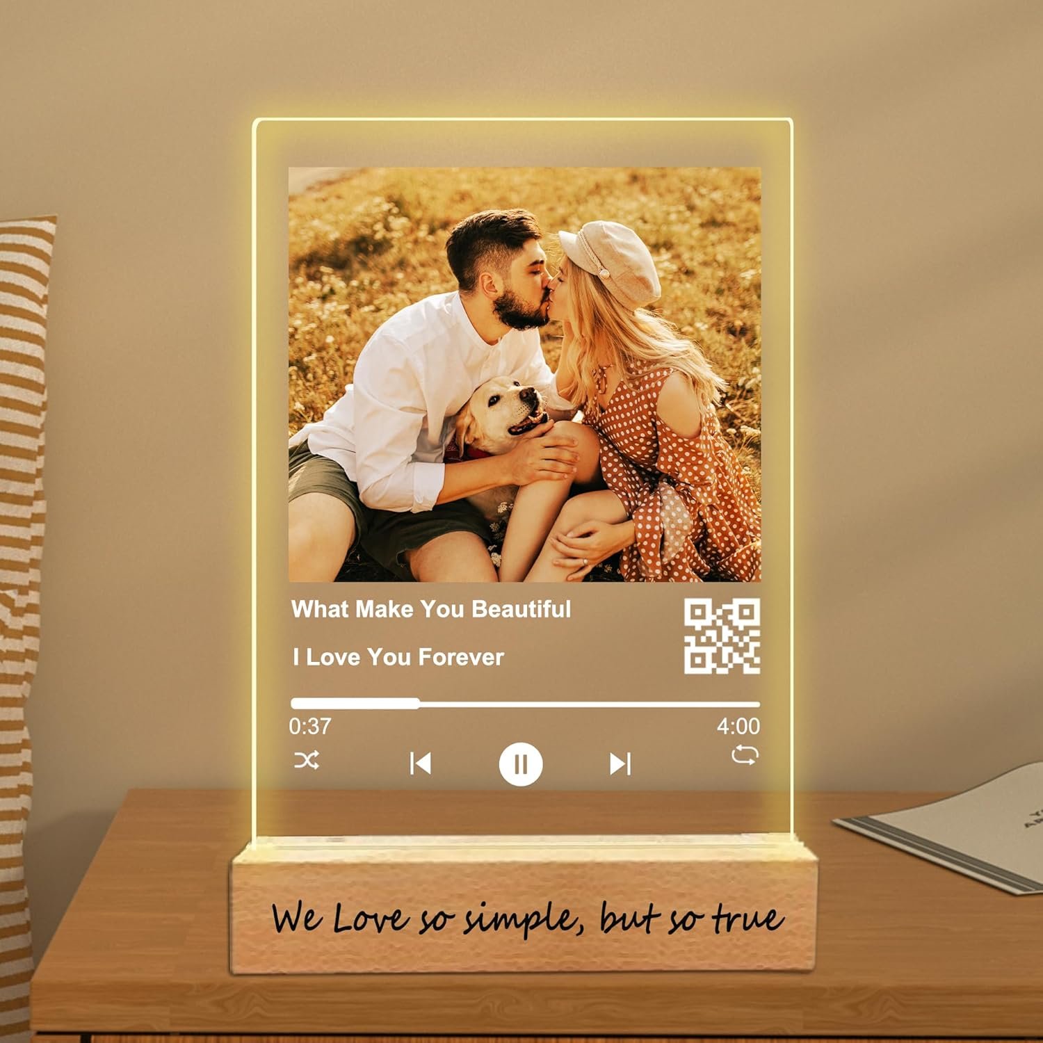 Personalized Acrylic Music Plaque with Wooden, Custom Spotify Plaque with Unique Custom Your Favorite Song & Photo for Boyfriend or Girlfriend, Customized Gifts for Couples, Famlily
