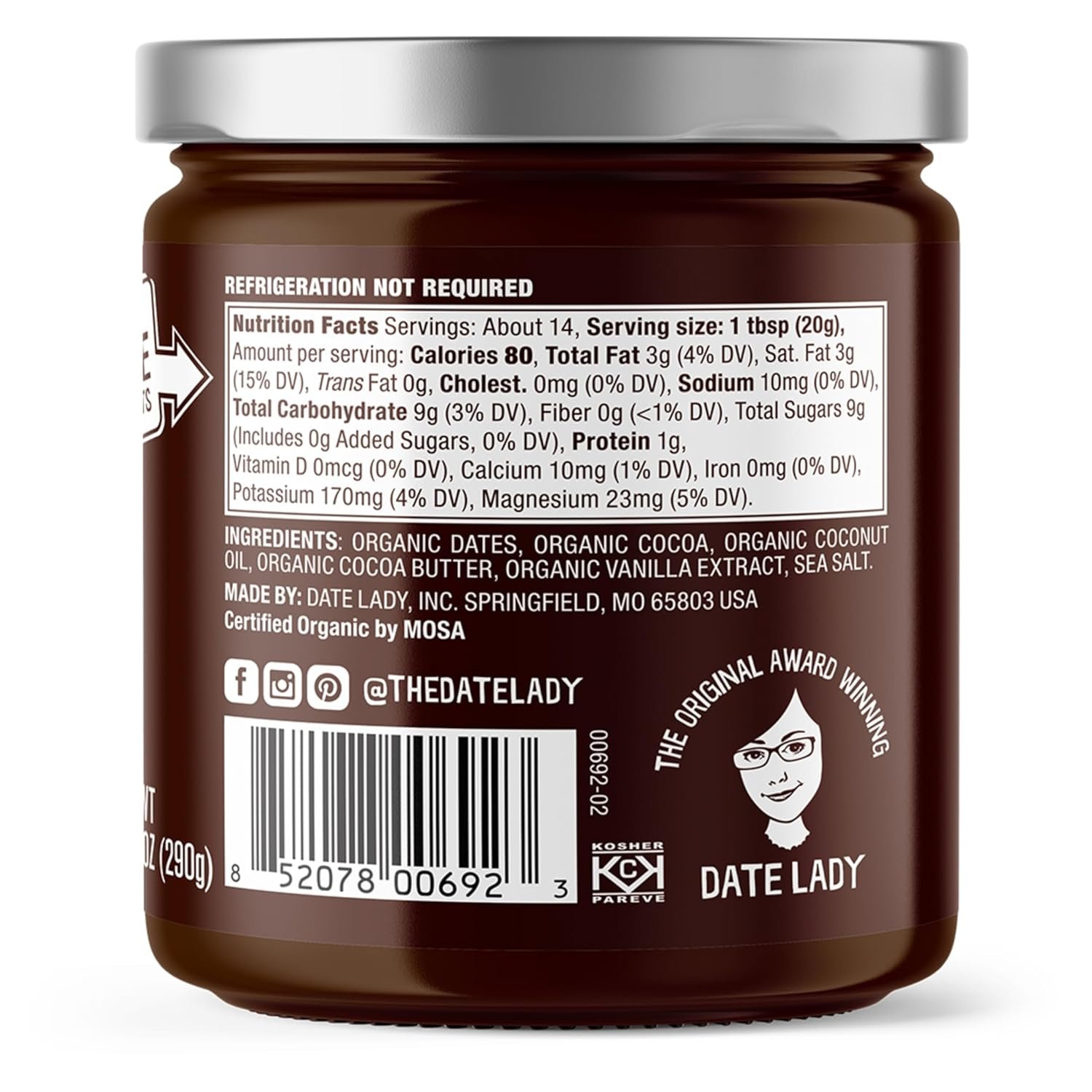 Date Lady Chocolate Date Spread | Organic, Vegan, Paleo, Gluten Free & Kosher, No Added Sugar, No Preservatives (1 Jar) Cocoa Spread Perfect For Dipping Fruit and Using as a Sauce on Ice Cream. - Image 2
