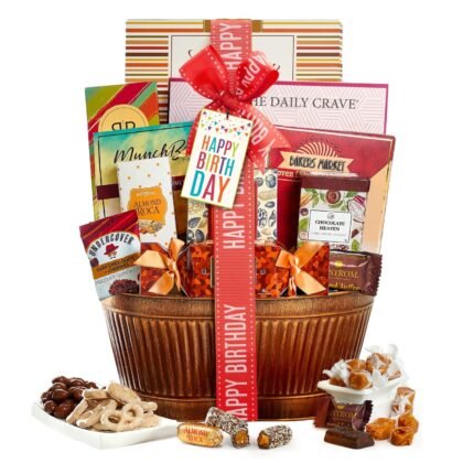 Broadway Basketeers Birthday Gift Basket – Gourmet Snacks & Sweet Treat Box with Cookies, Candy, Chocolates & more - Food Gift Basket for Women, Men & Families - Happy Birthday Surprise Box, Kosher