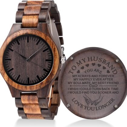Fodiyaer Engraved Wood Watch for Men Boyfriend Husband Him As Personalized Anniversary Christmas Birthday Father Day Wooden Gifts Idea