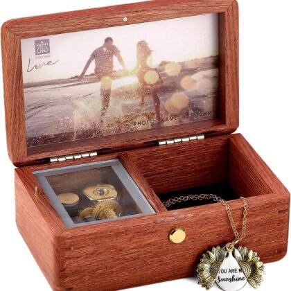 SOFTALK Vintage Jewelry Box Musical Boxs with Customizable Photos Case for Gifts Christmas Birthday and Valentine's Day（Simple Rosewood, Tune:Can't help falling in love）