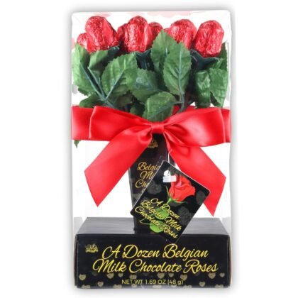 Chocolate Roses Valentine's Belgian Milk Chocolate Rose Bouquet, One Dozen Individually Wrapped Candy Flowers, Sweet Gift for Special Someone, 1.69 Ounces
