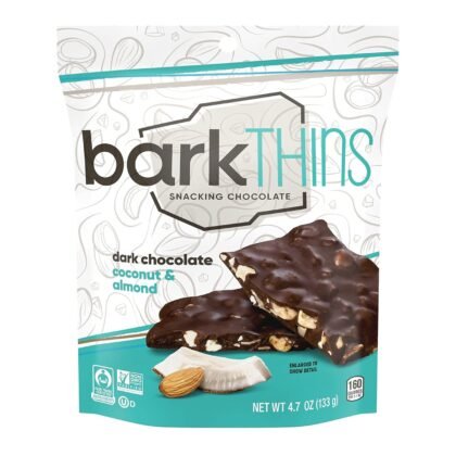 barkTHINS Dark Chocolate, Coconut and Almond Snacking Chocolate Bag, 4.7 oz