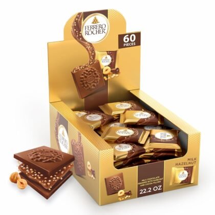 Ferrero Rocher Premium Hazelnut Milk chocolate squares, Valentine's Day Chocolate Gifts, 60 Pieces, 22.2 oz