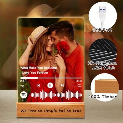 Personalized Acrylic Music Plaque with Wooden, Custom Spotify Plaque With Unique Custom Your Favorite Song & Photo For Boyfriend or Girlfriend, Customized Gifts for Couples, Famlily