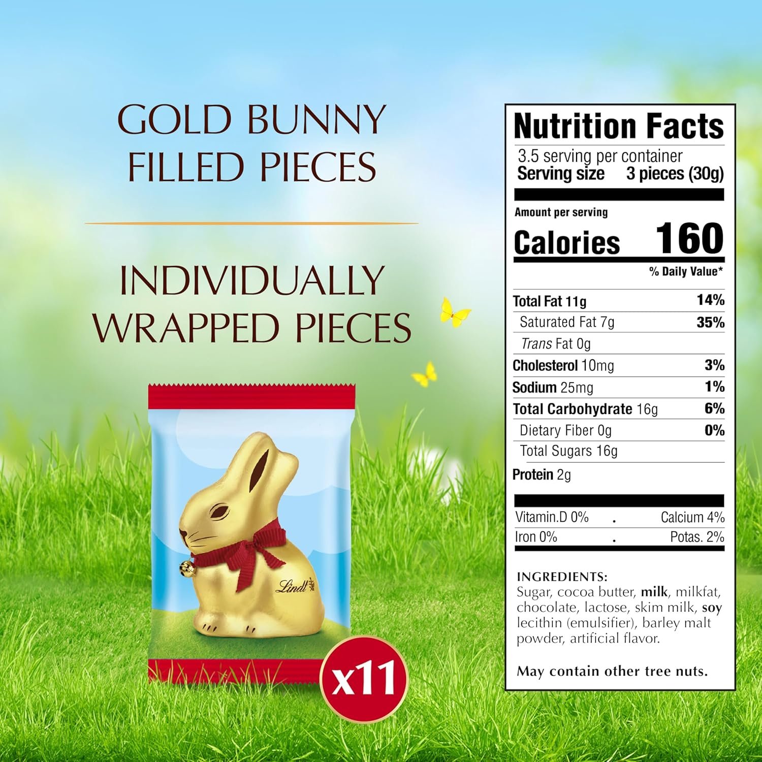 Lindt GOLD BUNNY Creamy Milk Chocolate Candy Bunnies, 11 Pieces, 3.9 oz. Bag - Image 2